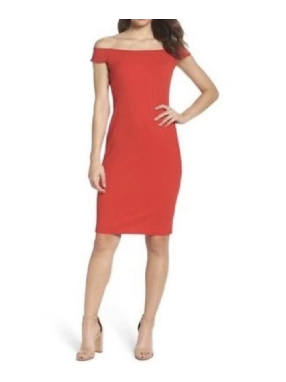Eliza J Red Off The Shoulder Bodycon Dress party cocktail sleek plus size 16